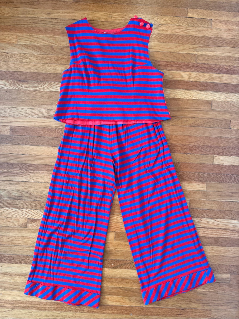 BURU Striped Sleeveless Cropped knit set - Red & Blue